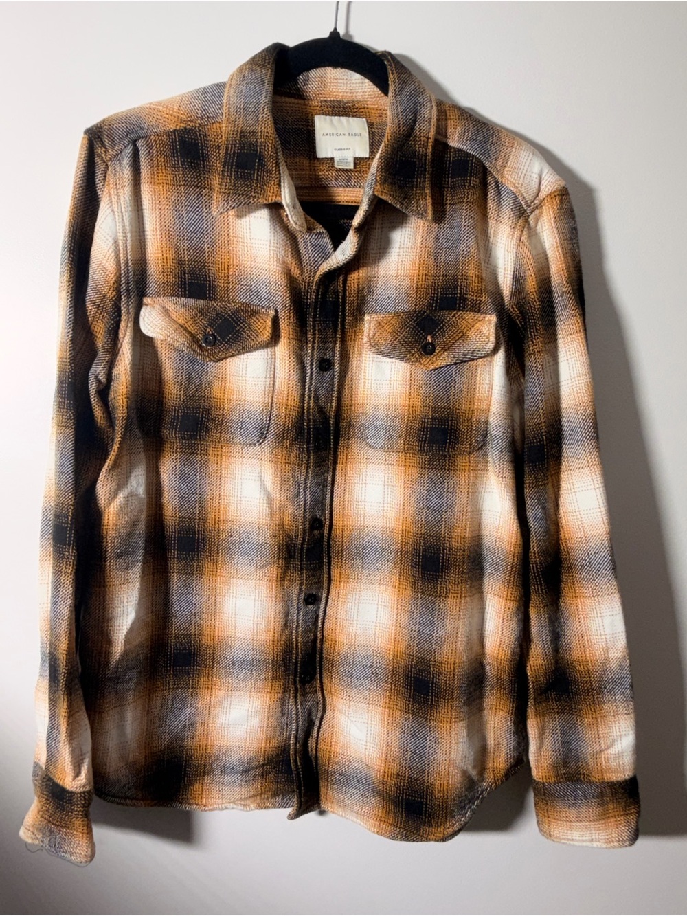 American Eagle Outfitters Men's Heavy Plaid Shirt Jacket in Brown, Black,Cream M